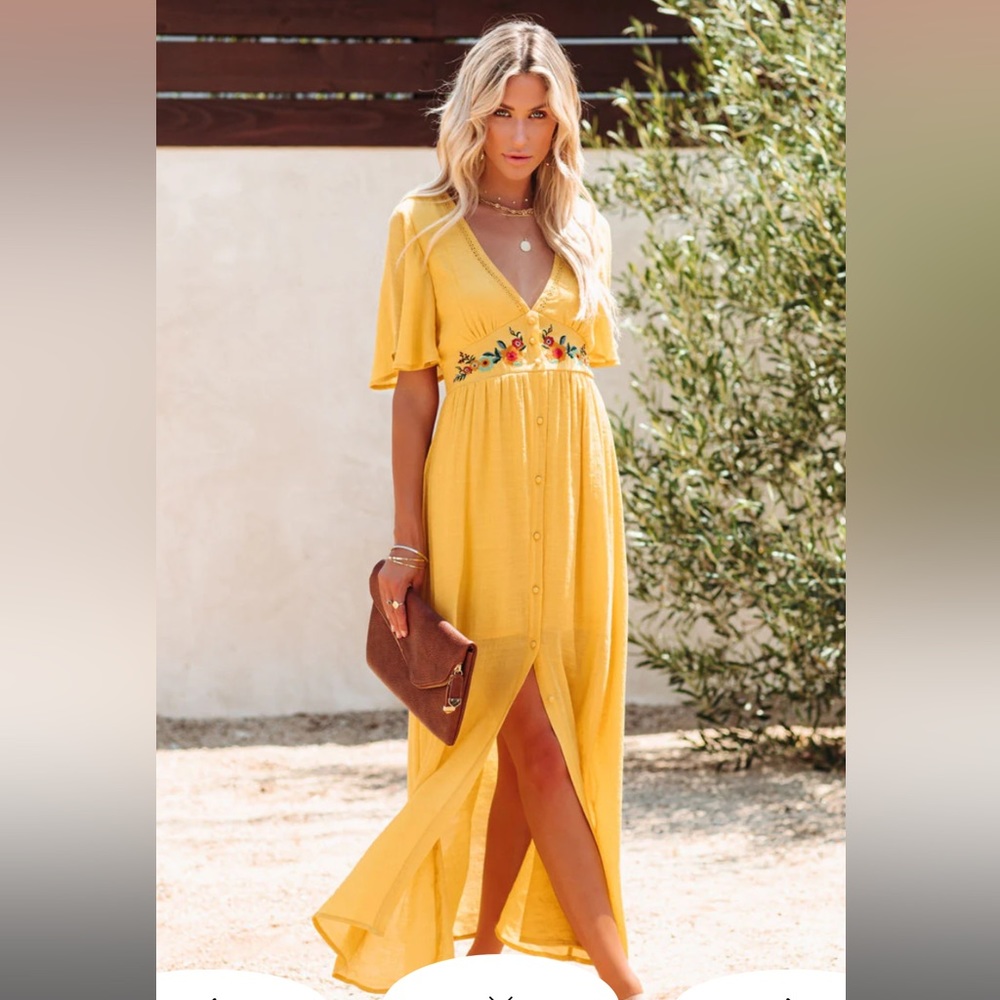 NWOT yellow embroidered maxi dress